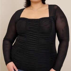 torrid | black mesh shirred bodice top | size 4